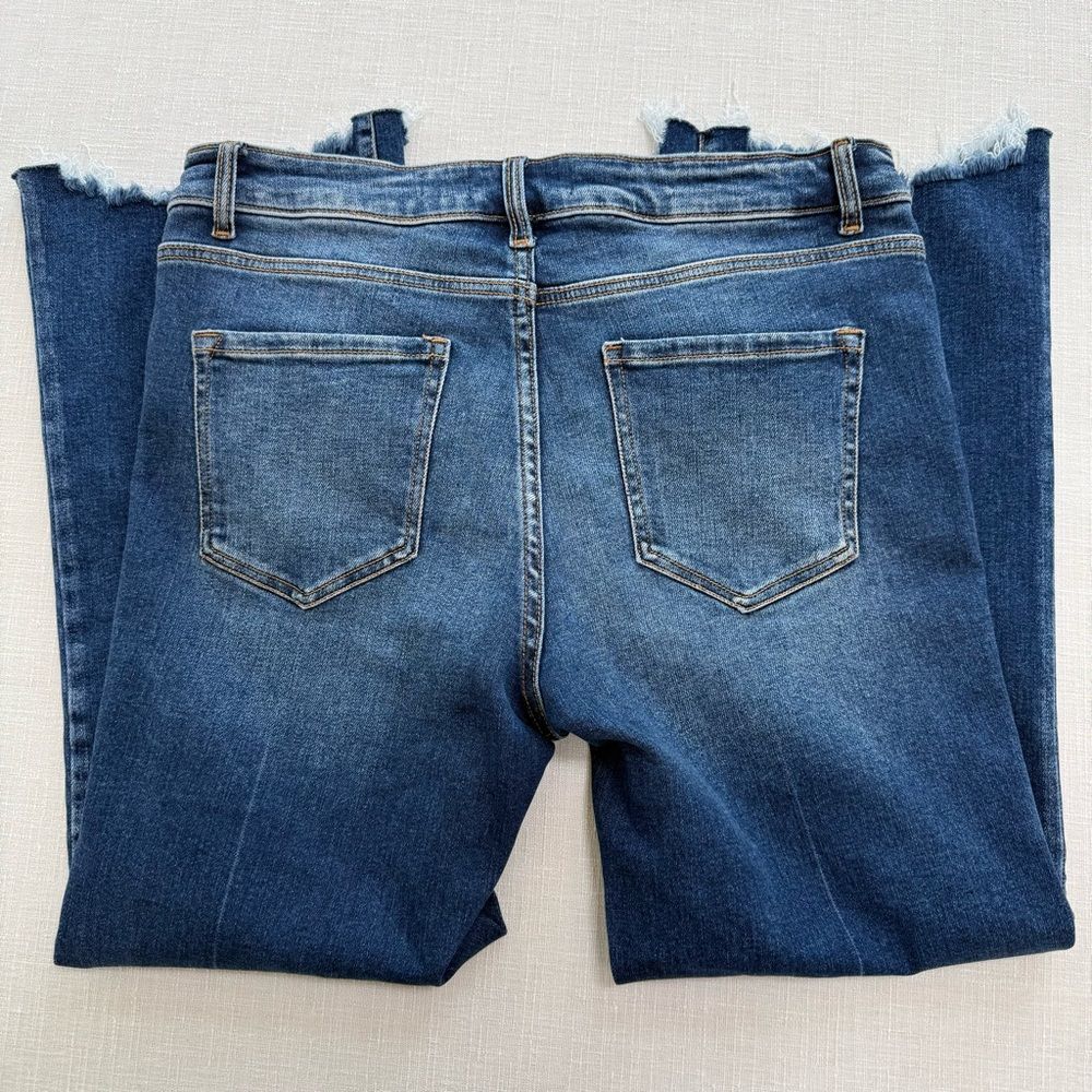 Zenana Outfitters Kick Crop Distressed Blue Straight Leg Jeans - Picture 5 of 9